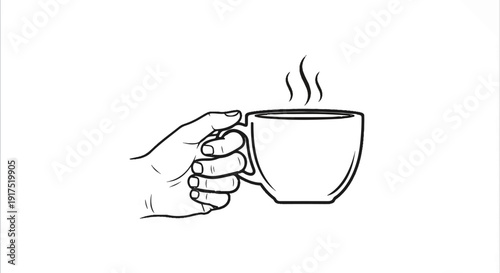 Hand holding a steaming mug of coffee