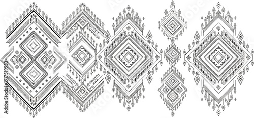 Intricate diamond-shaped tribal patterns with tassel-like embellishments