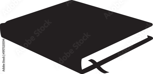 Black book with ribbon bookmark isolated on white background