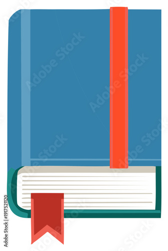 Blue hardcover book with red bookmarks, flat lay illustration for study concepts