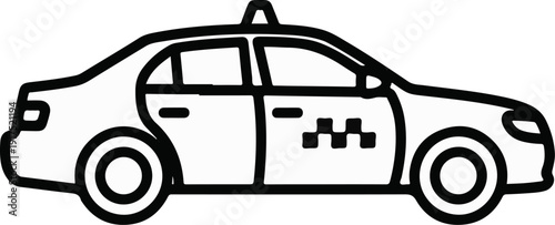 Line drawing of a classic taxi cab with a checkered pattern on the door