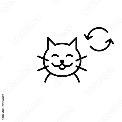 Cat renew symbol. Pet care update, adoption cycle. Pixel perfect, editable stroke vector icon