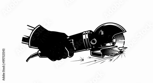 Hand in glove operating an angle grinder, creating sparks