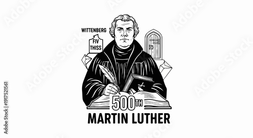 Historical figure writing with quill pen, 500th anniversary of Martin Luther