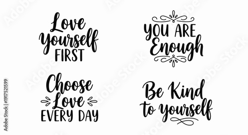 Four inspirational quotes in black cursive and block lettering on white