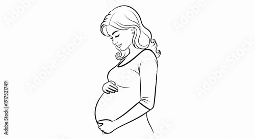 Line drawing of a pregnant woman holding her belly