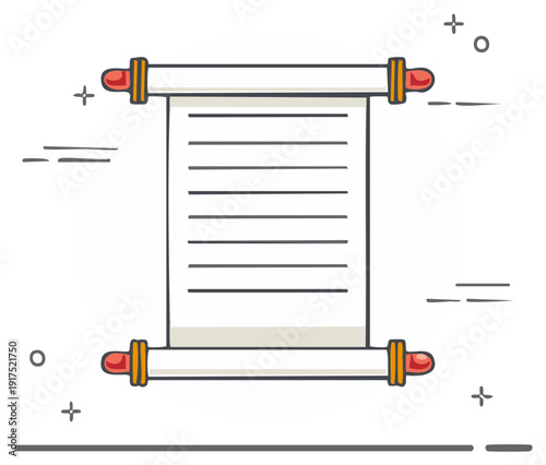 Illustration of Old Scroll Document with Space for Text and Red End Caps