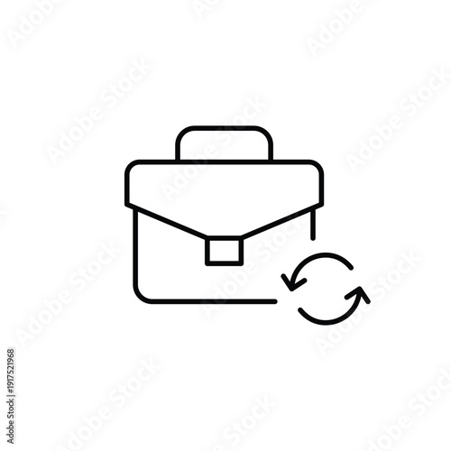 Briefcase and renew arrows. Workflow update, business cycle, career renewal. Pixel perfect, editable stroke vector icon