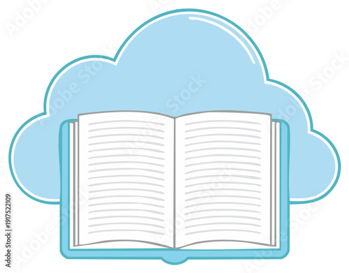 Digital knowledge cloud concept with an open book for online education and information access