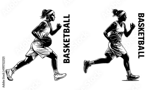 Dynamic female basketball player silhouette jump shot action