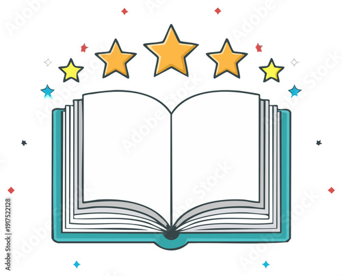 Open Book with Gold Stars - Education, Reading, Review Concept