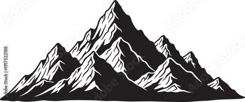 Majestic Mountain Range in Black and White Illustration Style