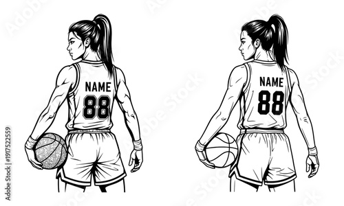 Female basketball player silhouette jump shot action - vector illustration