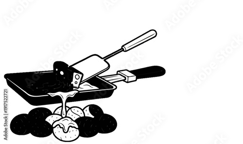 Melting cheese onto dough balls with a spatula in a pan