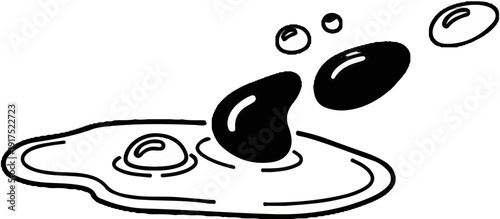 Fried eggs cooking and splashing, black and white line drawing