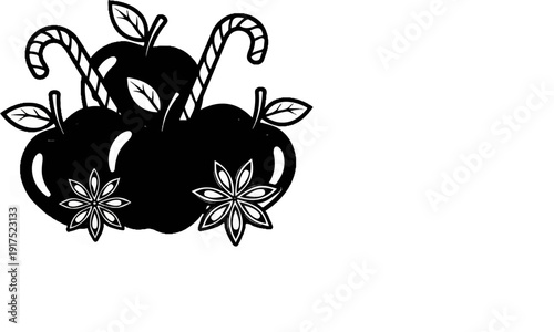 Festive apples with candy canes and star anise spices