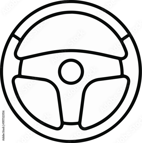 Minimalist black and white icon of a car's steering wheel with a central circular emblem