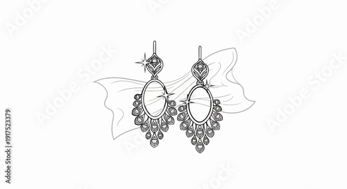 Intricate pendant earrings adorned with teardrop and star-shaped gemstones