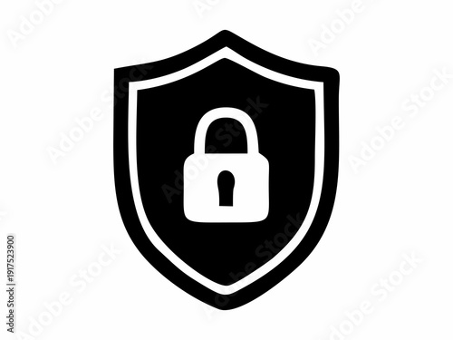 Secure Protection Shield Icon with Padlock, Data Privacy Safety Symbol