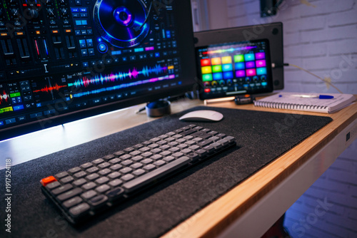 Foto Music production home studio setup with digital audio workstation