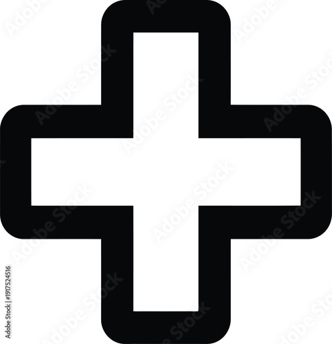 Black silhouette of a medical plus cross icon for healthcare hospitals first aid emergency services pharmacies clinical medicine and doctor assistance.