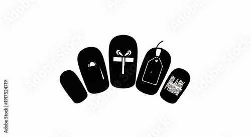 Festive nails adorned with shopping icons like a gift and price tags