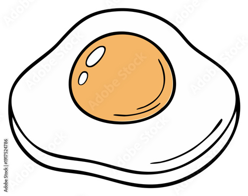 Cartoon Fried Egg with Orange Yolk and White Albumen Cooked Food Breakfast