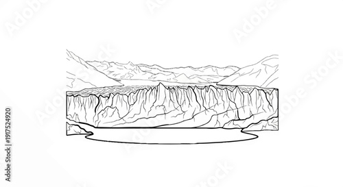 Illustration of a massive glacial formation extending into a body of water