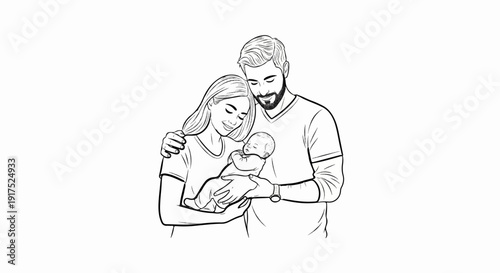 Loving parents cradle their newborn child in a gentle, tender embrace