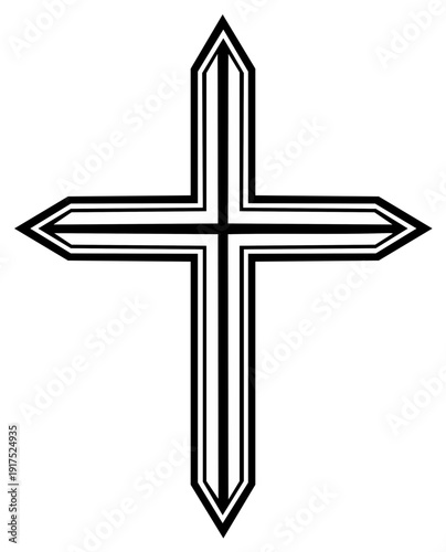 Graphic Christian Cross Symbol Black and White Isolated