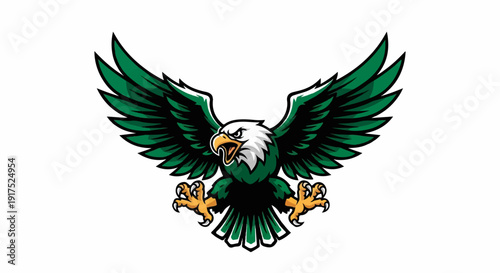 Fierce emerald-winged eagle with sharp talons and beak