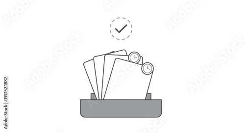Stack of papers with clock.
