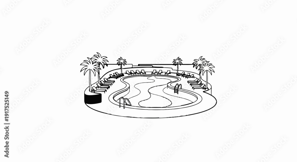 Obraz premium Luxurious swimming pool with lounge chairs and palm trees