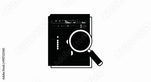 Magnifying glass scrutinizing a document, illustrating data analysis