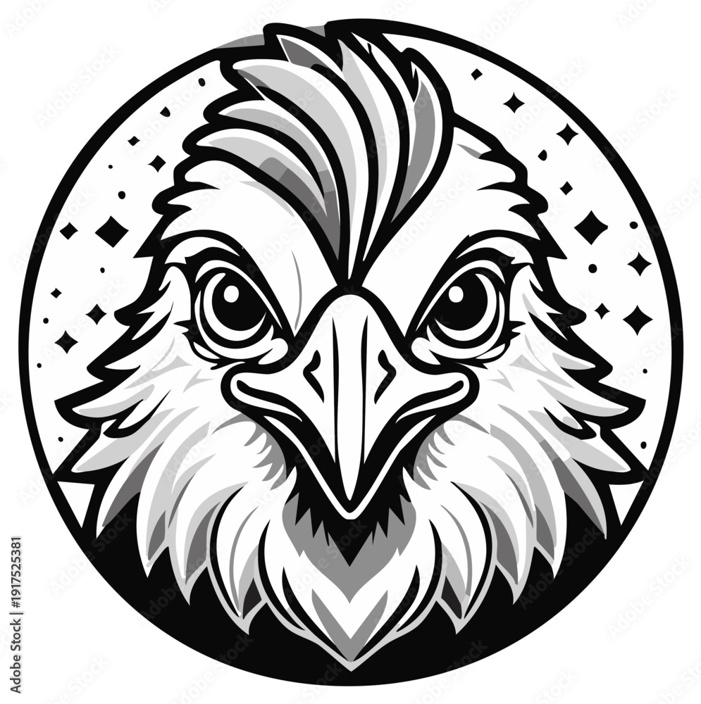 Obraz premium Intense Eagle Head Emblem with Starry Circle Background Black and White