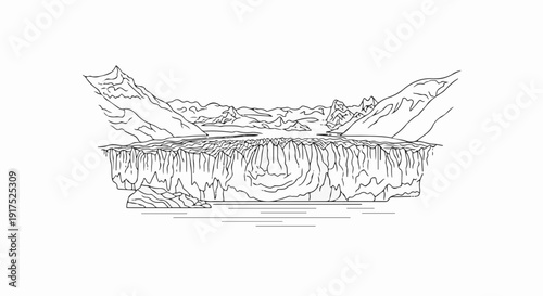 Majestic glacier front meets calm water, framed by rugged mountains