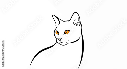 Minimalist ink drawing of a cat with bright orange eyes against white
