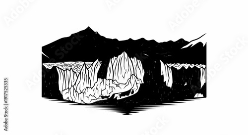 Majestic icy mountains rise above a tranquil, reflective water body