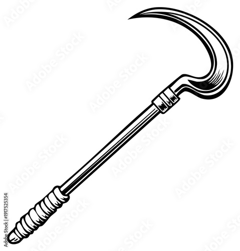 Vintage Sickle Tool Agricultural Weapon Black and White Retro Illustration
