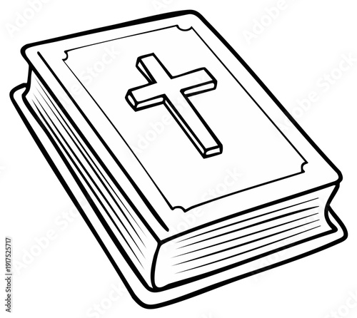 Illustrated Bible with Cross Symbol Religious Icon Illustration