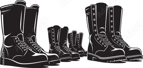 Black boots in various sizes for men and women