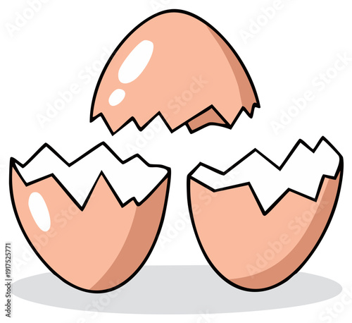 Cartoon broken eggshell illustration symbolizing new beginnings and freshness