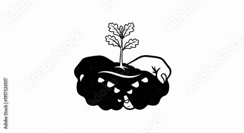Gentle hands nurture a young plant emerging from dark earth