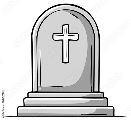 Gravestone with Christian Cross Symbol in a Simple Line Art Style