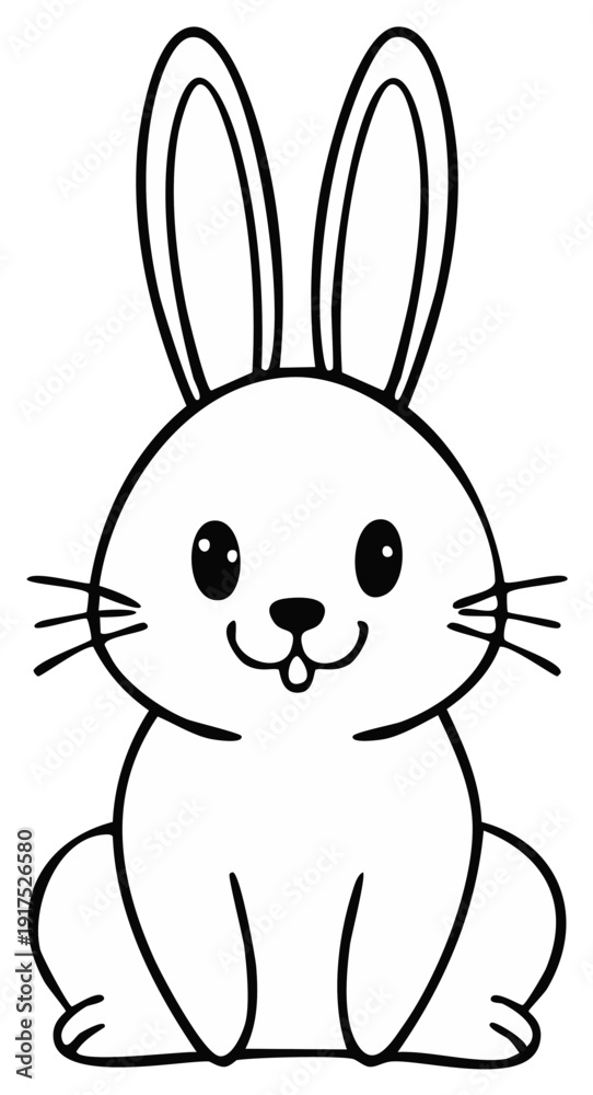 Fototapeta premium Cute cartoon rabbit, simple line drawing, happy expression, adorable bunny illustration for children