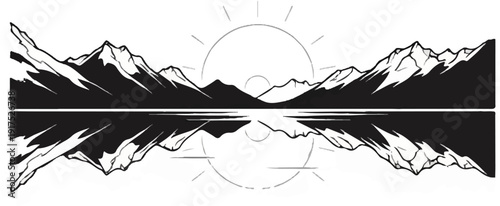 Majestic mountain peaks reflected in a tranquil lake under a radiant sun