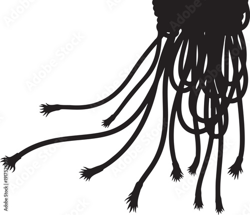 Black Silhouette of a Jellyfish with Long Tentacles Isolated