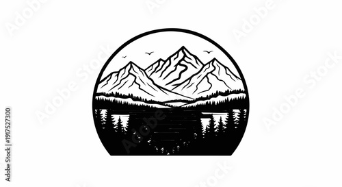 Majestic mountains reflected in a tranquil lake with pine trees