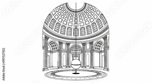 Grand dome interior with Foucault pendulum and ornate architectural details