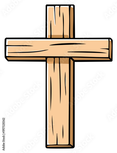 Wooden Christian cross, simple religious symbol, illustration